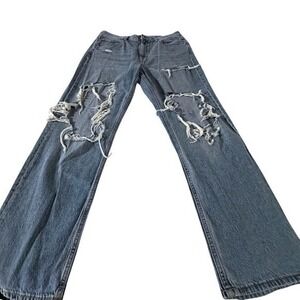 Aeropostale High Rise Baggy Distressed Jeans Blue 14 Reg 100% Cotton